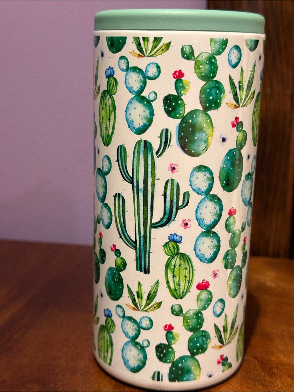 Metal cactus pattern coozie